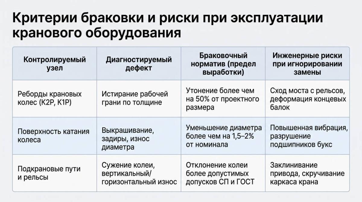 Табл 1 Критерии браковки и риски при эксплуатации