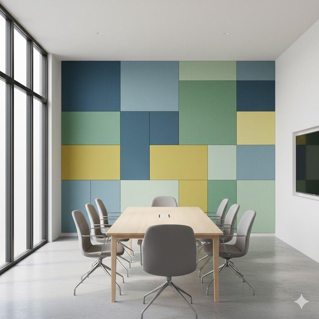 Цветные акустические панели по RAL в современном офисе