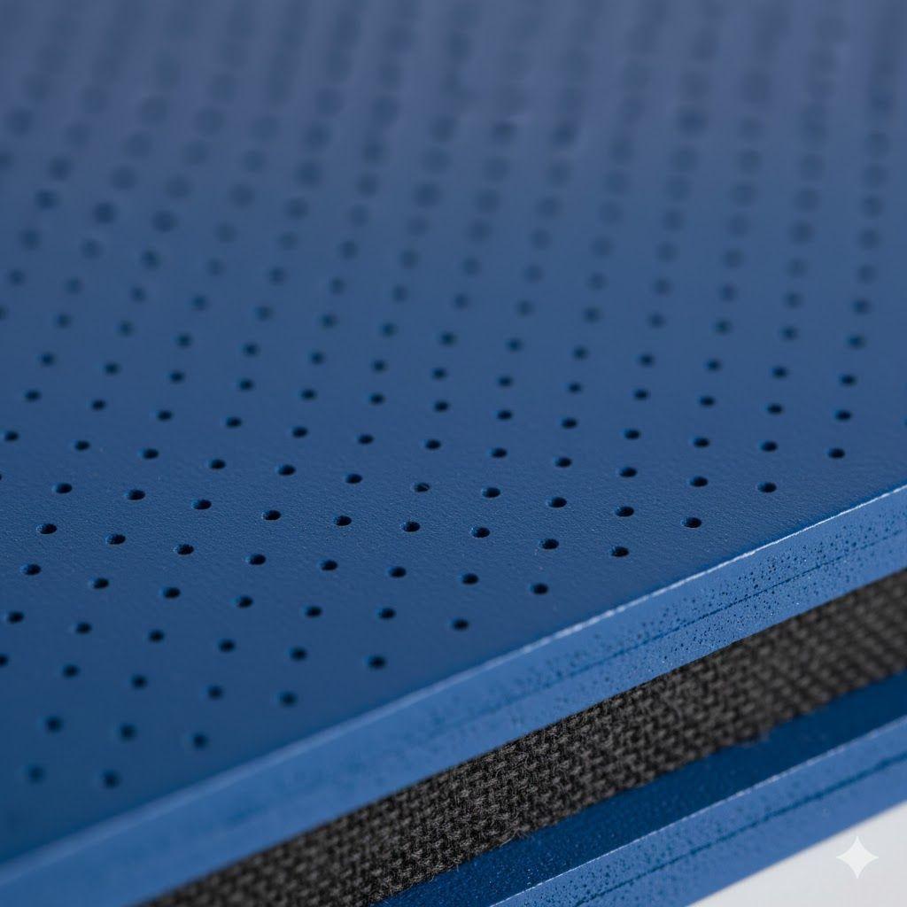 Окрашенная по RAL перфорированная акустическая панель крупным планом