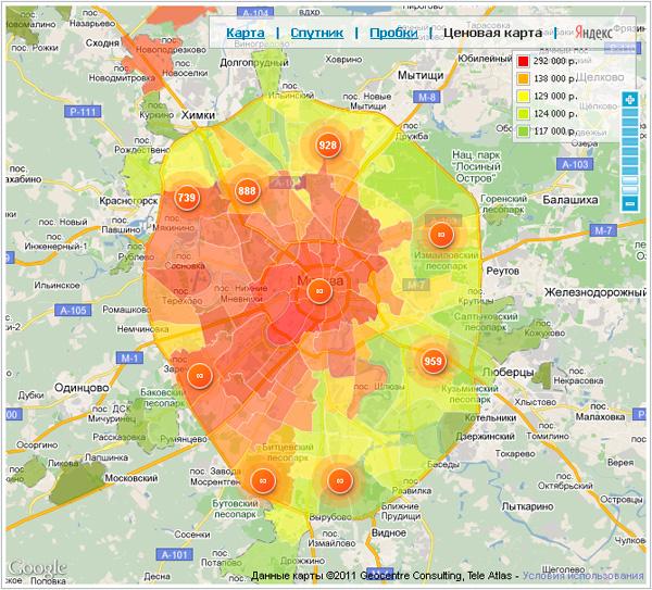 Карта стоимости квартир в москве